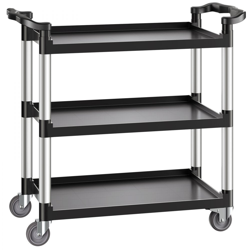 VEVOR Utility Cart, 500 lbs Load Capacity, 3-tier Utility Plastic Cart with 360° Swivel Wheels (2 with Brakes), 31.1 x 19.3-inch Food Service Cart for Warehouse, Office, Home, Restaurant, Kitchen