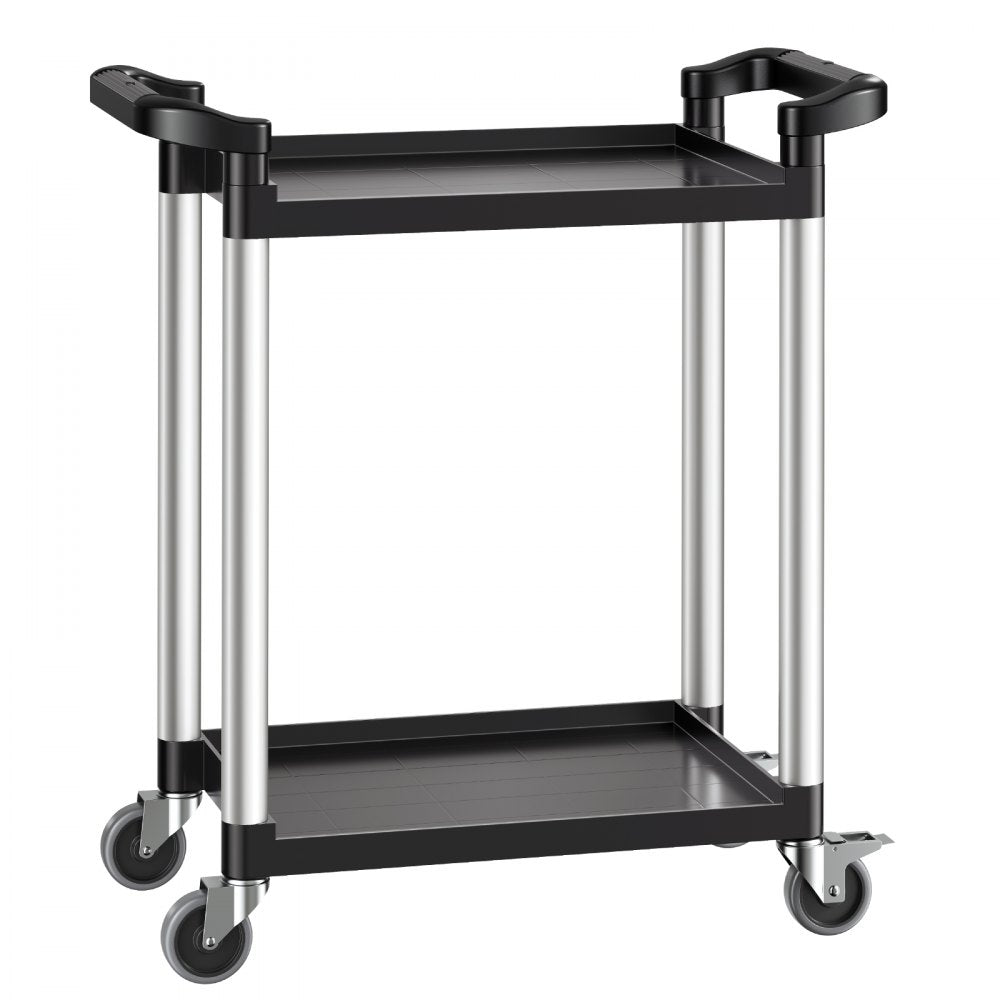 VEVOR Utility Cart, 300 lbs Load Capacity, 2-tier Utility Plastic Cart with 360° Swivel Wheels (2 with Brakes), 24.4 x 16.1-inch Food Service Cart for Warehouse, Office, Home, Restaurant, Kitchen