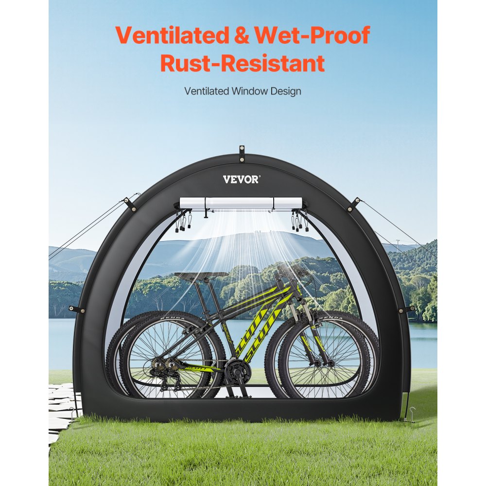 VEVOR Bike Storage Tent, 1 to 2 Bikes, Outdoor Spacious Bike Storage Tent with Ventilated Window, Waterproof Fan-Shaped Bike Tent with High Strength Fiberglass & Dual Zippers, Fit for Bicycle