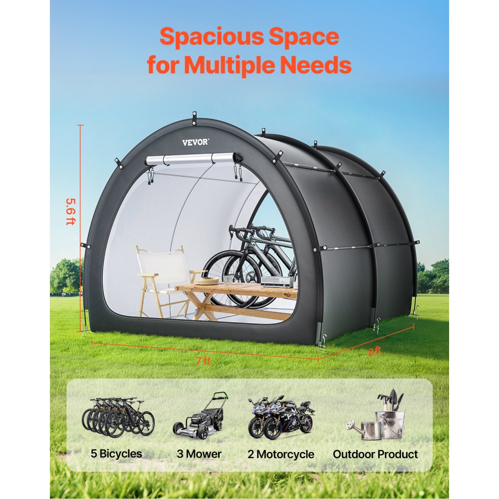 VEVOR Bike Storage Tent, 5+ Bikes, Outdoor Spacious Bike Storage Tent with Ventilated Window, Waterproof Fan-Shaped Bike Tent with High Strength Fiberglass & Dual Zippers, Fit for Bicycle