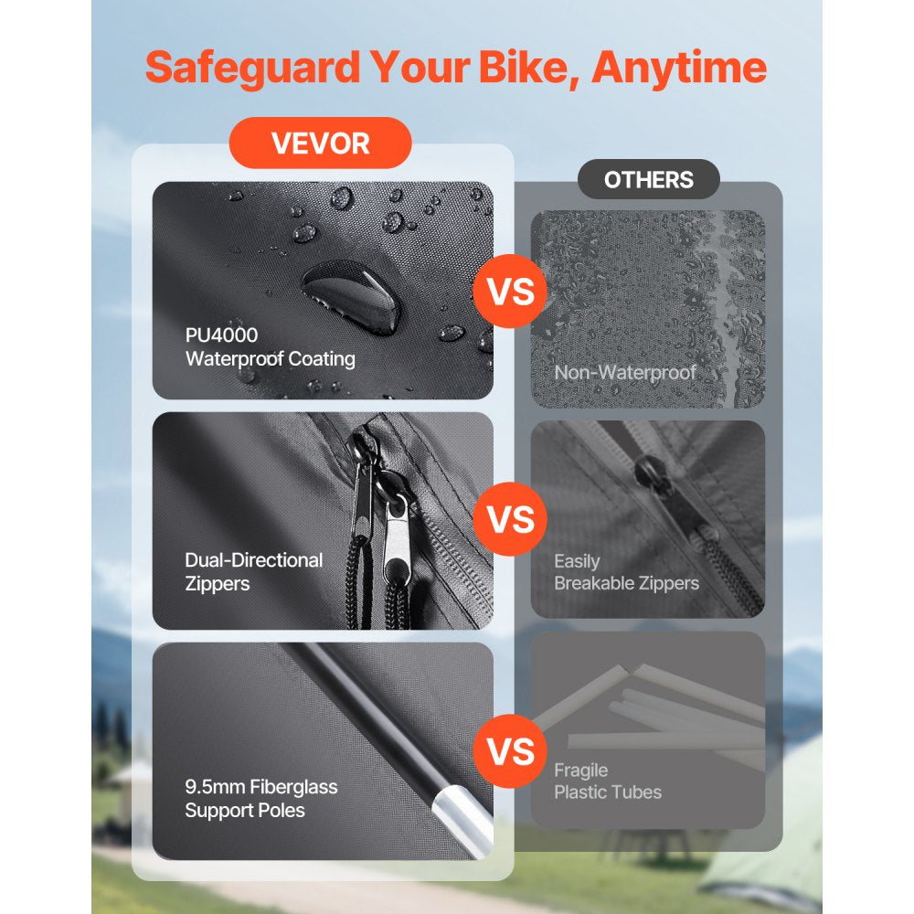 VEVOR Bike Storage Tent, 5+ Bikes, Outdoor Spacious Bike Storage Tent with Ventilated Window, Waterproof Fan-Shaped Bike Tent with High Strength Fiberglass & Dual Zippers, Fit for Bicycle
