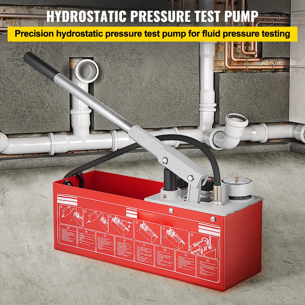 VEVOR Hydrostatic Pressure Test Pump, Test Up to 25 bar/2.5 MPa, 3.2 Gallon Tank, Hydraulic Manual Water Pressure Tester Kit with Two-Unit Gauge & R 1/2\" Connection, for Pipeline Fluid Pressure Testi