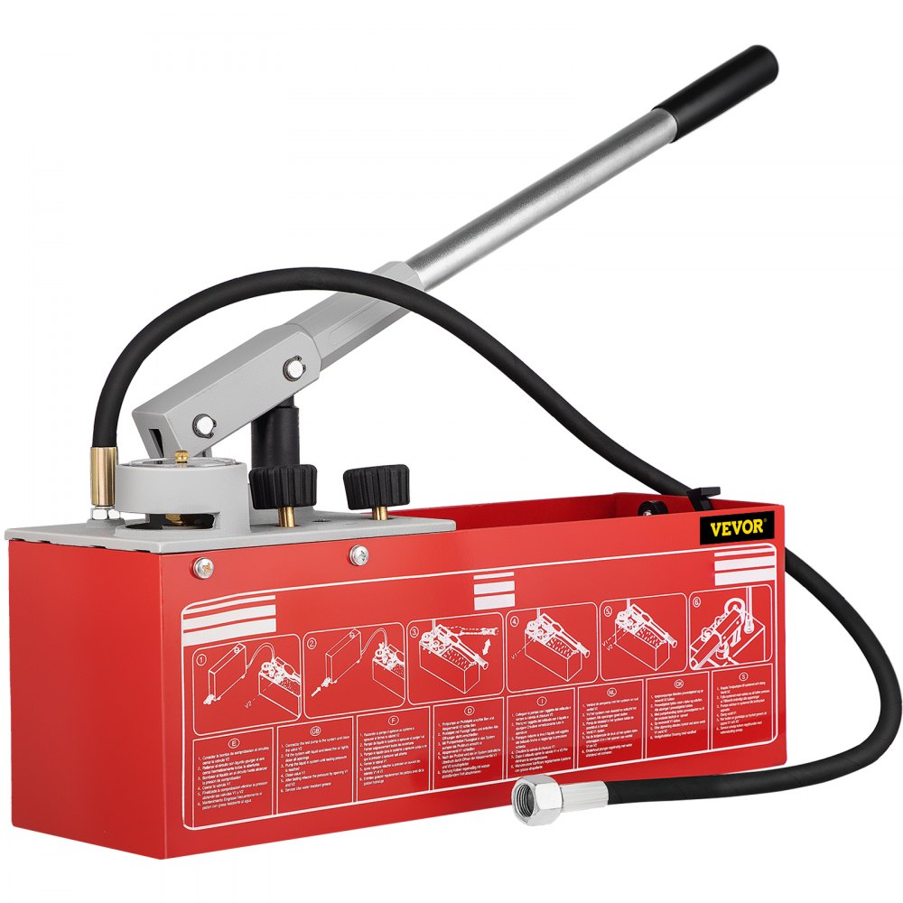 VEVOR Hydrostatic Pressure Test Pump, Test Up to 25 bar/2.5 MPa, 3.2 Gallon Tank, Hydraulic Manual Water Pressure Tester Kit with Two-Unit Gauge & R 1/2\" Connection, for Pipeline Fluid Pressure Testi