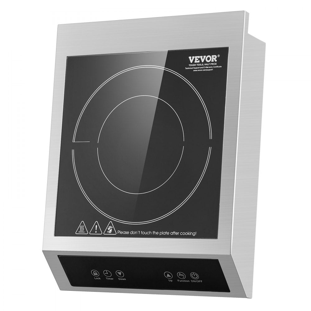 VEVOR Portable Induction Cooktop, 1800W Commercial Induction Burner with 9 Temperature Settings, Stainless Steel Countertop Induction Hot Plate with 3H Timer, Child Lock, for Restaurant Cooking