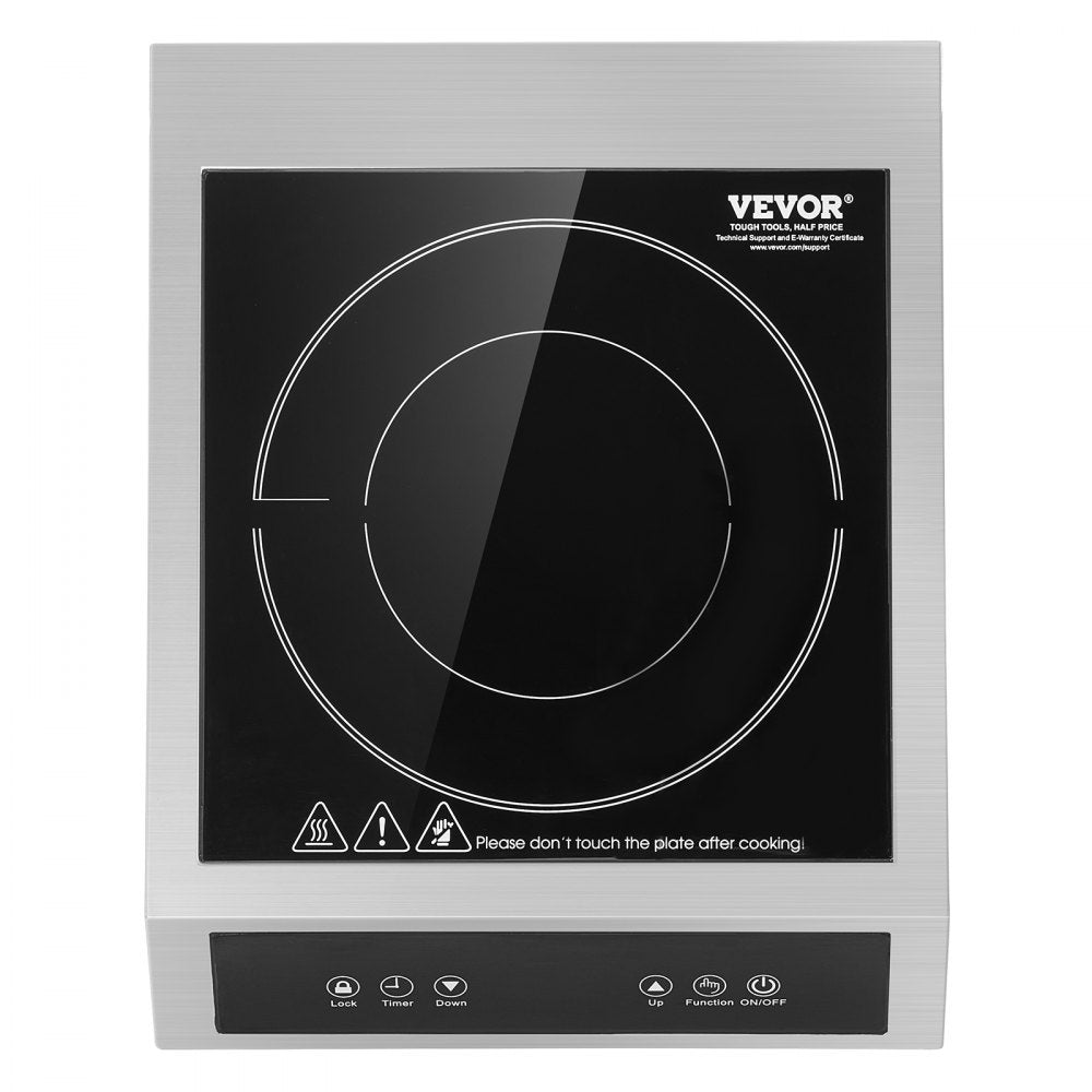 VEVOR Portable Induction Cooktop, 1800W Commercial Induction Burner with 9 Temperature Settings, Stainless Steel Countertop Induction Hot Plate with 3H Timer, Child Lock, for Restaurant Cooking