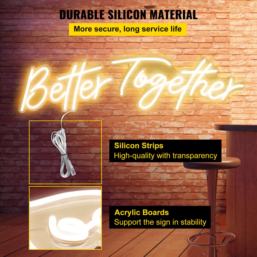 VEVOR Better Together Neon Sign, 13" x 7" +18" x 8" Warm White LED lights Sign, Adjustable Brightness with Remote Control, Used for Home, Party, Wedding, and Bar Decoration (Power Adapter Included