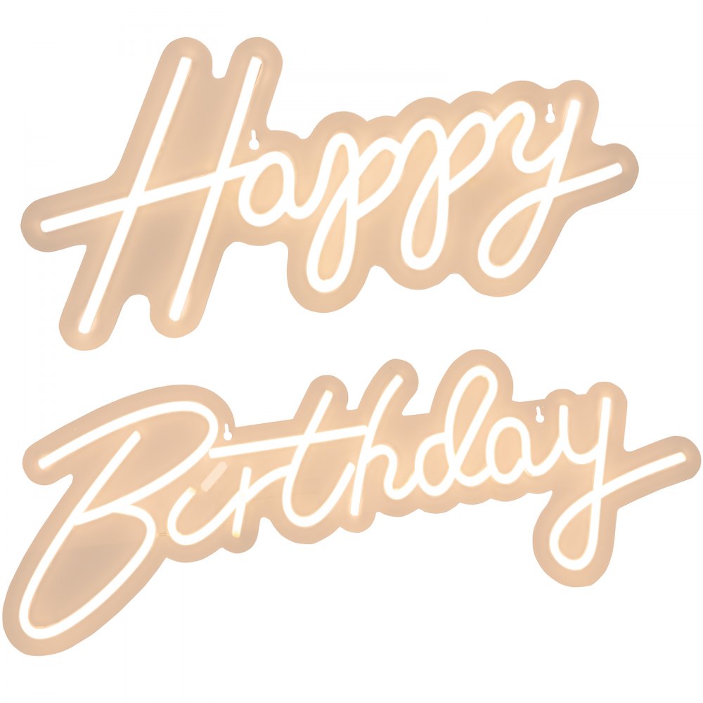 VEVOR Happy Birthday Neon Sign, 18" x 8" & 26" x 7.5" LED Neon Lights Signs, Adjustable Brightness with Dimmer Switch and Power Adapter, Reusable for Party, Club, Celebration and Decoration Warm W