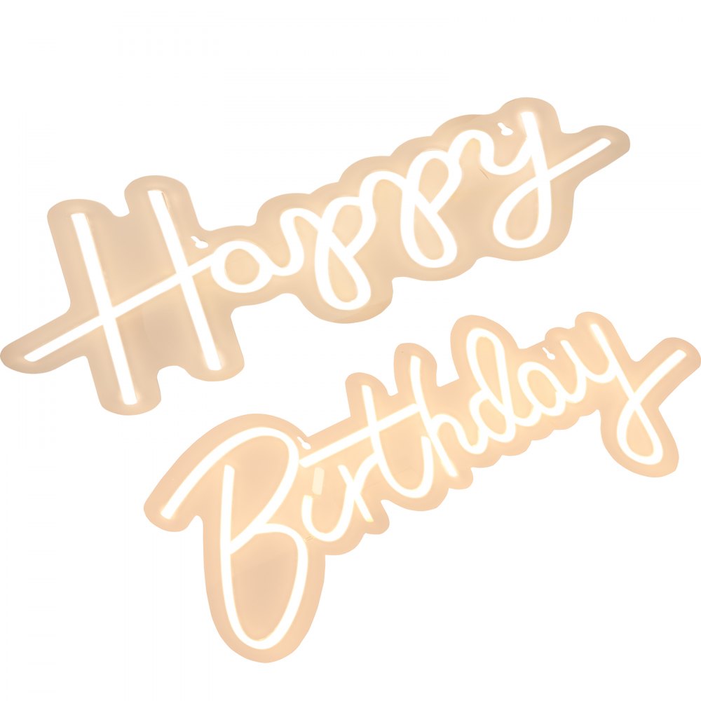 VEVOR Happy Birthday Neon Sign, 16.5" x 8" + 23" x 8" LED Neon Lights Signs, Adjustable Brightness with Remote Control and Power Adapter, Reusable for Party, Club, Celebration and Decoration Warm