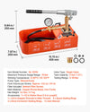 VEVOR Hydrostatic Test Pump 2 Gallon Hydraulic Manual Water Pressure Tester, Single Valve Hydrostatic Water Pipe Leakage Pressure Test Pump Kit with Gauge & Tank, 0-50 Bar Range, for Pipeline Heating