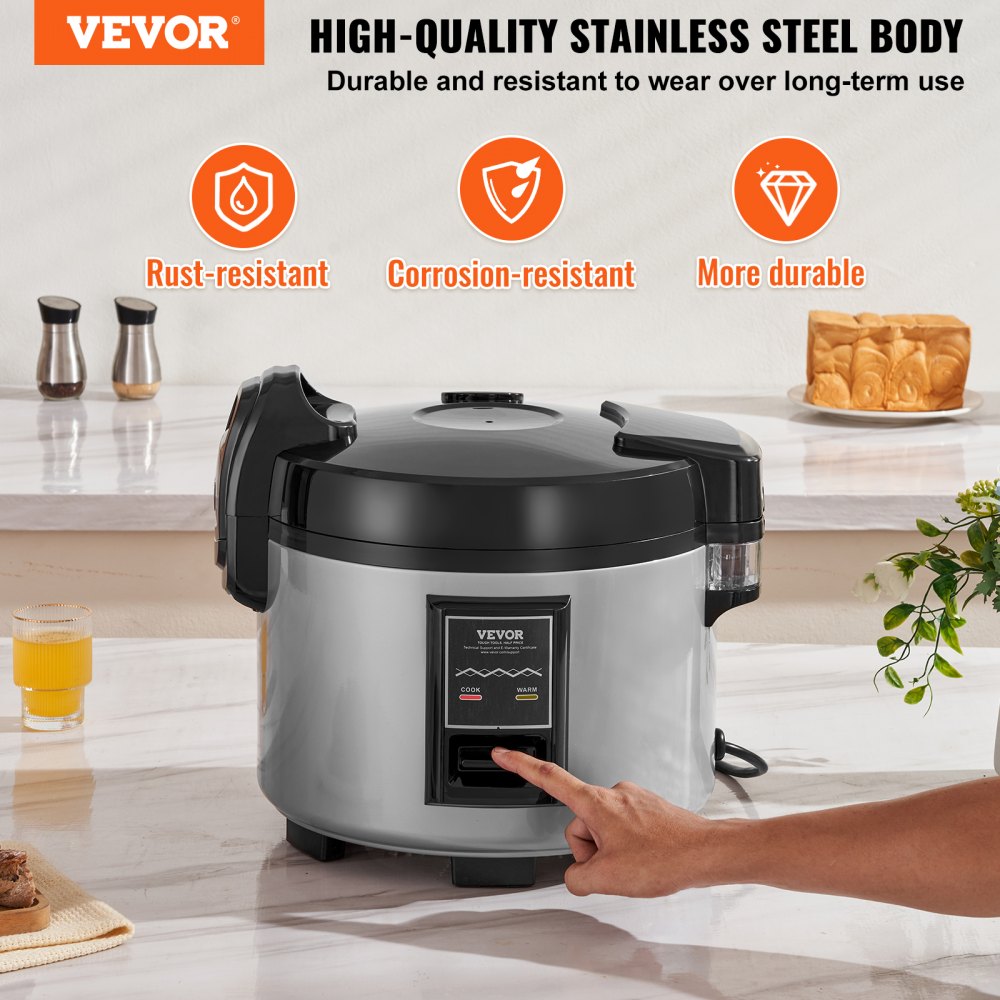 VEVOR Commercial Rice Cooker, 60-Cup Rice Cooker, 13.74 Qt / 13 Liter Large Rice Cooker and Warmer with Nonstick Inner Pot, Fast Cooking and 12-Hour Keep Warm, with Rice Cup and Paddle, for Restaurant