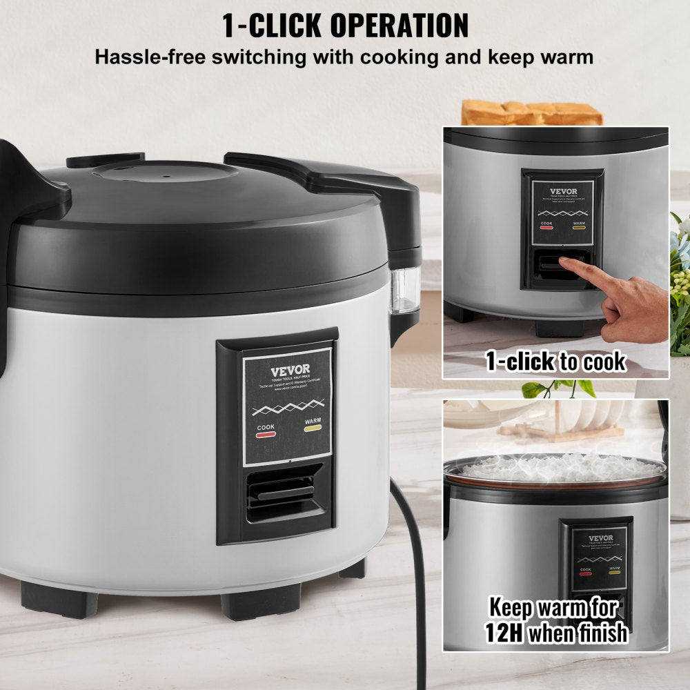 VEVOR Commercial Rice Cooker, 60-Cup Rice Cooker, 13.74 Qt / 13 Liter Large Rice Cooker and Warmer with Nonstick Inner Pot, Fast Cooking and 12-Hour Keep Warm, with Rice Cup and Paddle, for Restaurant