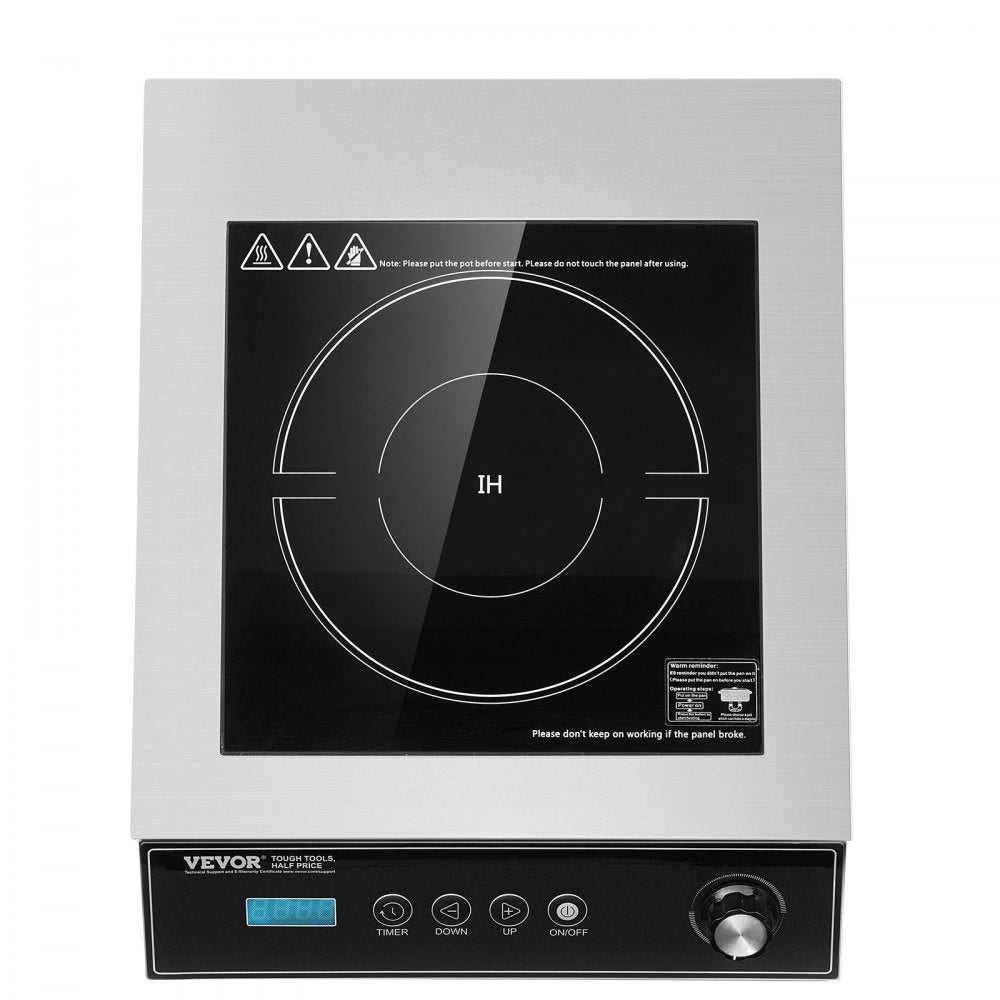 VEVOR Portable Induction Cooktop, 5000W Commercial Induction Burner with 16 Temperature Settings, Stainless Steel Countertop Induction Hot Plate with 4H Timer, Child Lock, for Restaurant Cooking