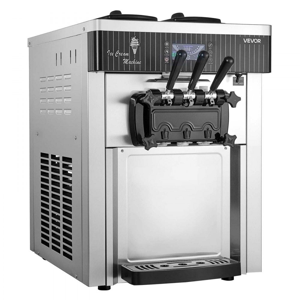 VEVOR Commercial Ice Cream Machine, 20-28L/H Yield, 2200W 3-Flavor Countertop Soft Serve Ice Cream Maker with 2 x 6L Hoppers & Hopper Agitation, Pre-Cooling Self-Cleaning for Snack Dessert Shops