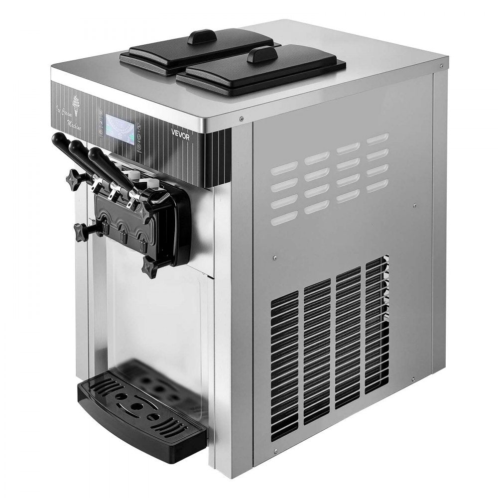 VEVOR Commercial Ice Cream Machine, 20-28L/H Yield, 2200W 3-Flavor Countertop Soft Serve Ice Cream Maker with 2 x 6L Hoppers & Hopper Agitation, Pre-Cooling Self-Cleaning for Snack Dessert Shops