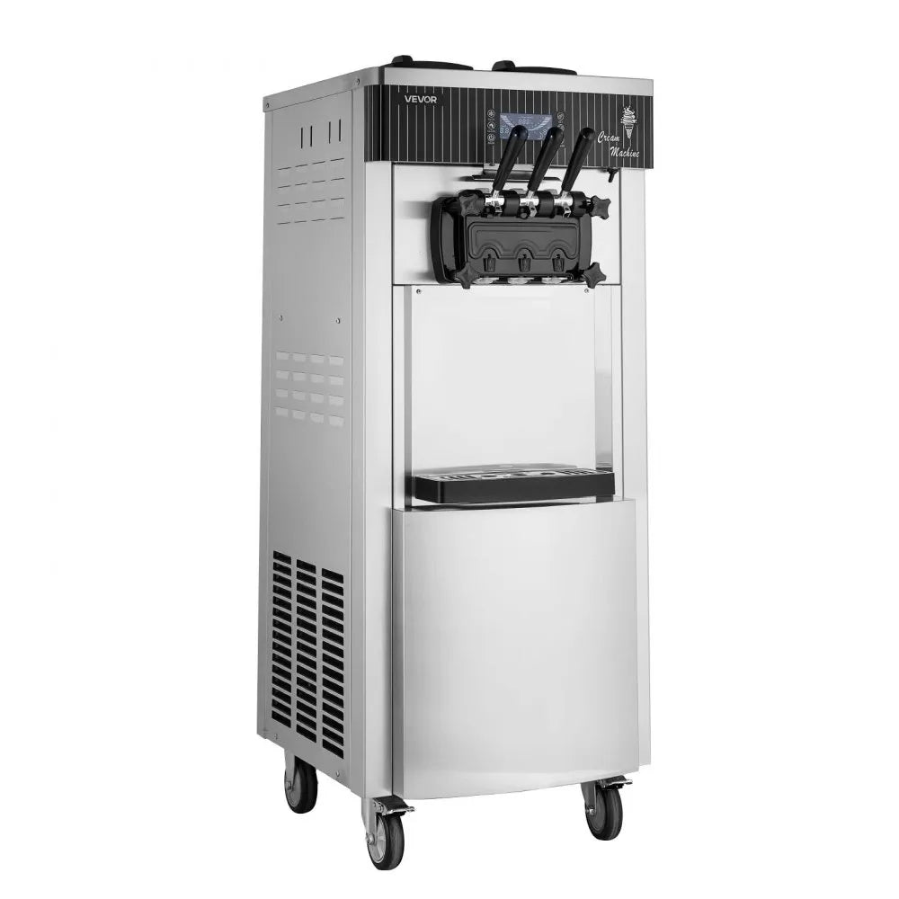 VEVOR Commercial Ice Cream Machine, 20-28L/H Yield, 2200W 3-Flavor Freestanding Soft Serve Ice Cream Maker with 2 x 6L Hoppers & Hopper Agitation, Pre-Cooling Self-Cleaning for Snack Dessert Shops