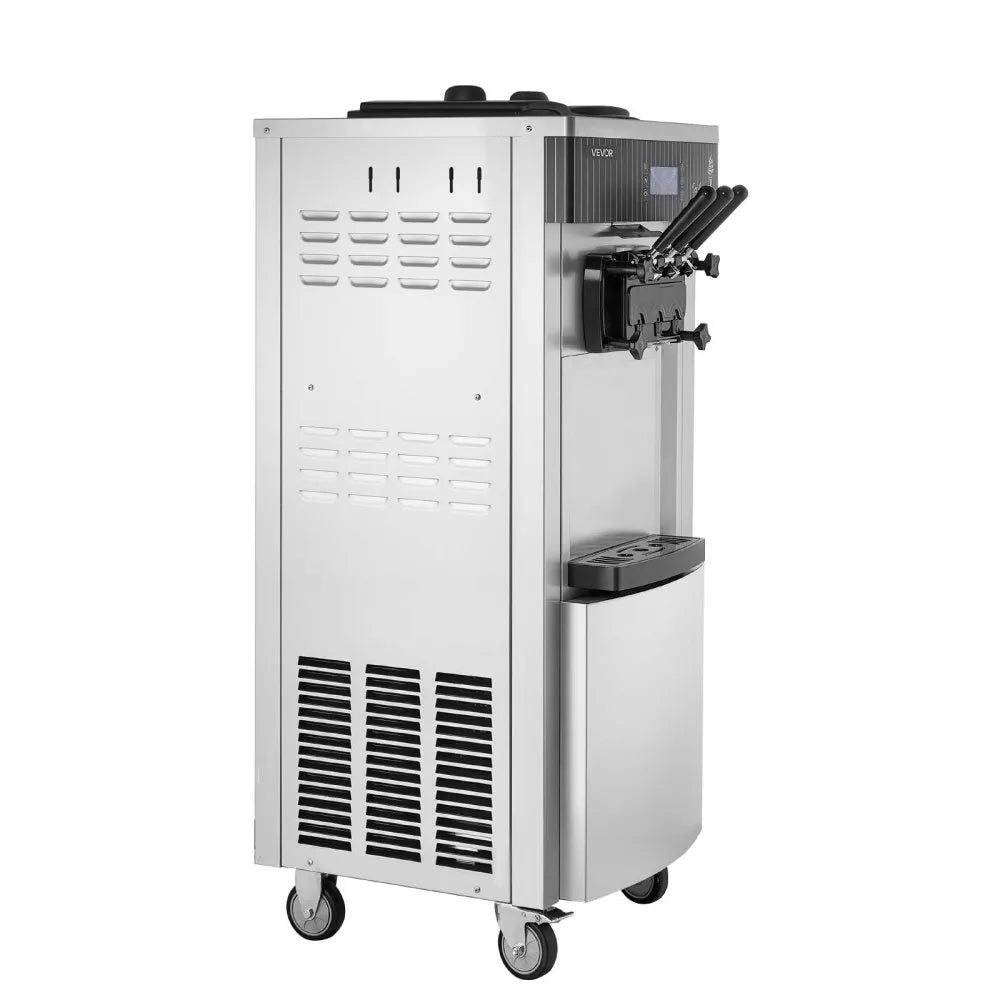 VEVOR Commercial Ice Cream Machine, 20-28L/H Yield, 2200W 3-Flavor Freestanding Soft Serve Ice Cream Maker with 2 x 6L Hoppers & Hopper Agitation, Pre-Cooling Self-Cleaning for Snack Dessert Shops