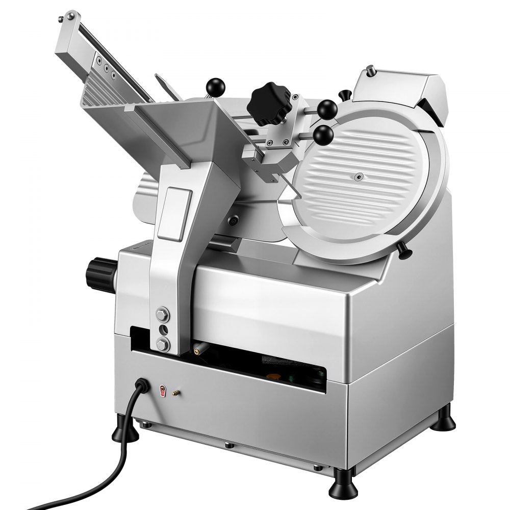 VEVOR Fully Automatic Meat Slicer, 180W + 370W Commercial Food-Slicer with 10" Carbon Steel Blade, Built-In Sharpener & 0-0.3" Adjustable Thickness for Frozen Meat, Ham, Baguett, Steak