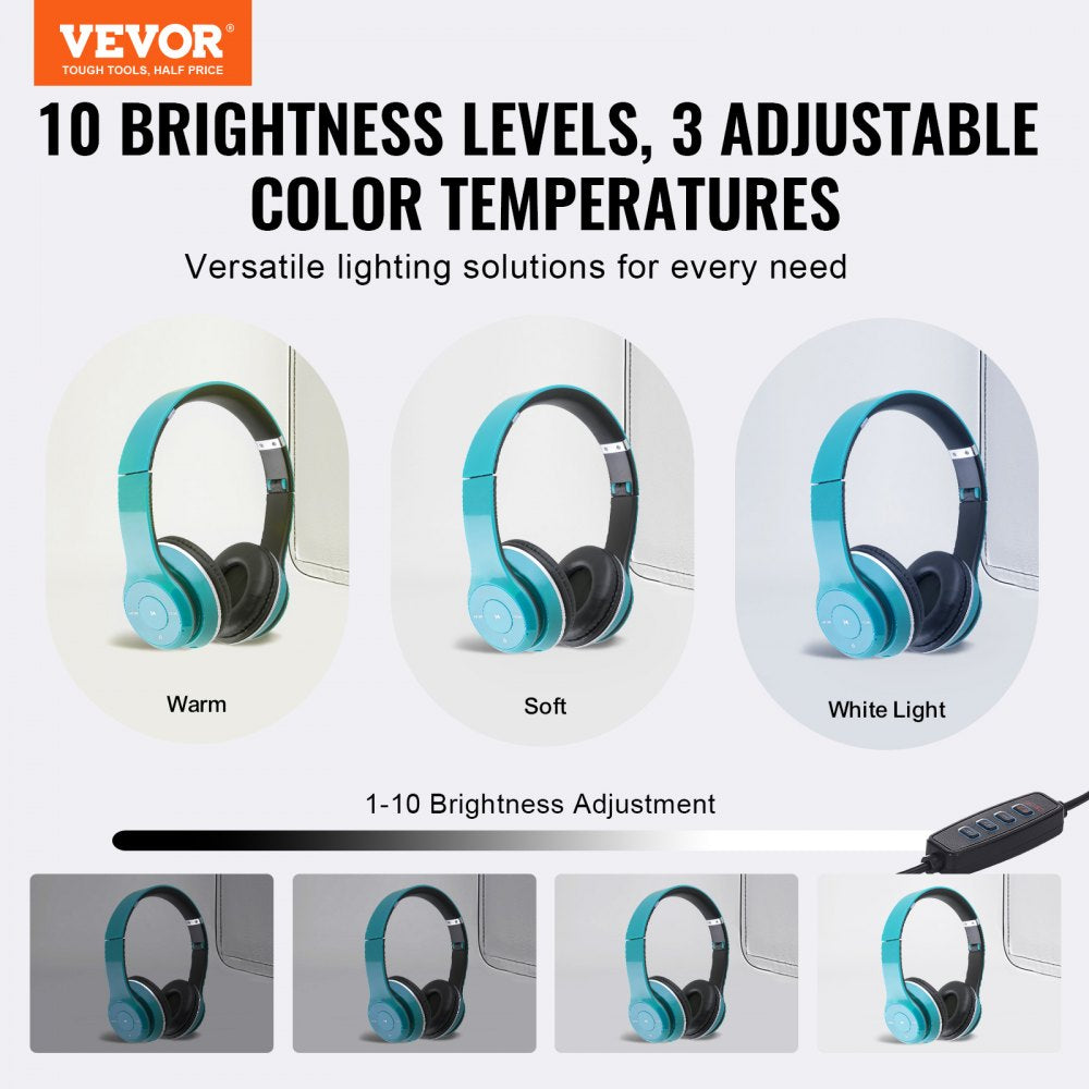 VEVOR Photo Studio Light Box, 12" x 12", 3000-5600K Adjustable 3 Color Temperatures Professional Shooting Tent Kit with 120 LED 6 Double-Sided Color Backdrops, High CRI ≥ 95 for Small Size Products