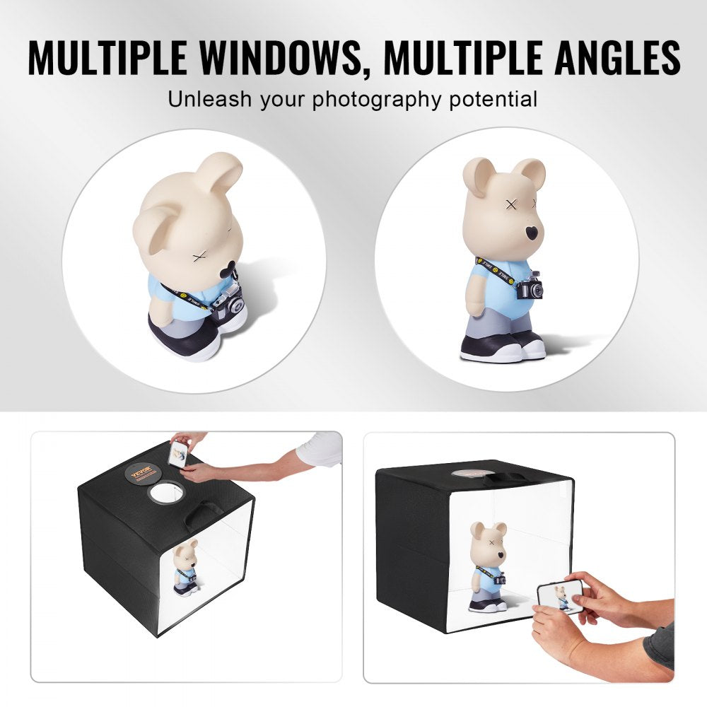 VEVOR Photo Studio Light Box, 12" x 12", 3000-5600K Adjustable 3 Color Temperatures Professional Shooting Tent Kit with 120 LED 6 Double-Sided Color Backdrops, High CRI ≥ 95 for Small Size Products