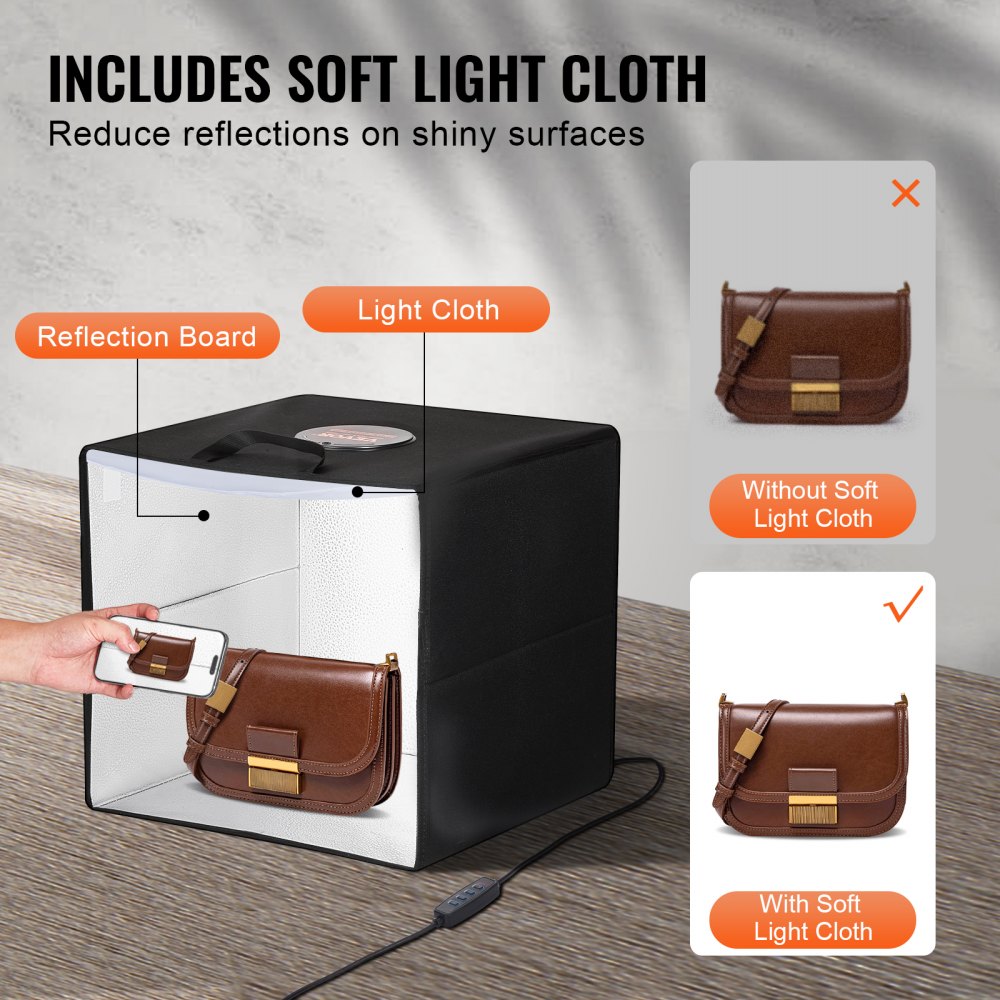 VEVOR Photo Studio Light Box, 12" x 12", 3000-5600K Adjustable 3 Color Temperatures Professional Shooting Tent Kit with 120 LED 6 Double-Sided Color Backdrops, High CRI ≥ 95 for Small Size Products