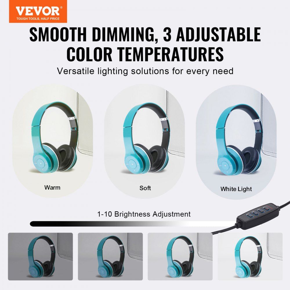 VEVOR Photo Studio Light Box, 12" x 12", 3000-5600K Adjustable 3 Color Temperatures Professional Shooting Tent Kit with 120 LED 6 Backdrops Soft Light Cloth, High CRI ≥ 95 for Small Size Products