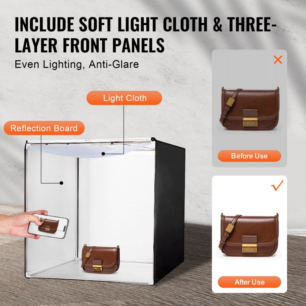 VEVOR Photo Studio Light Box, 32" x 32", 5600K Professional Photo Shooting Tent Kit with 210 LED Lights 5 Backdrops Power Adapter Soft Light Cloth Corner Pieces, High CRI ≥ 95 for Product Photography