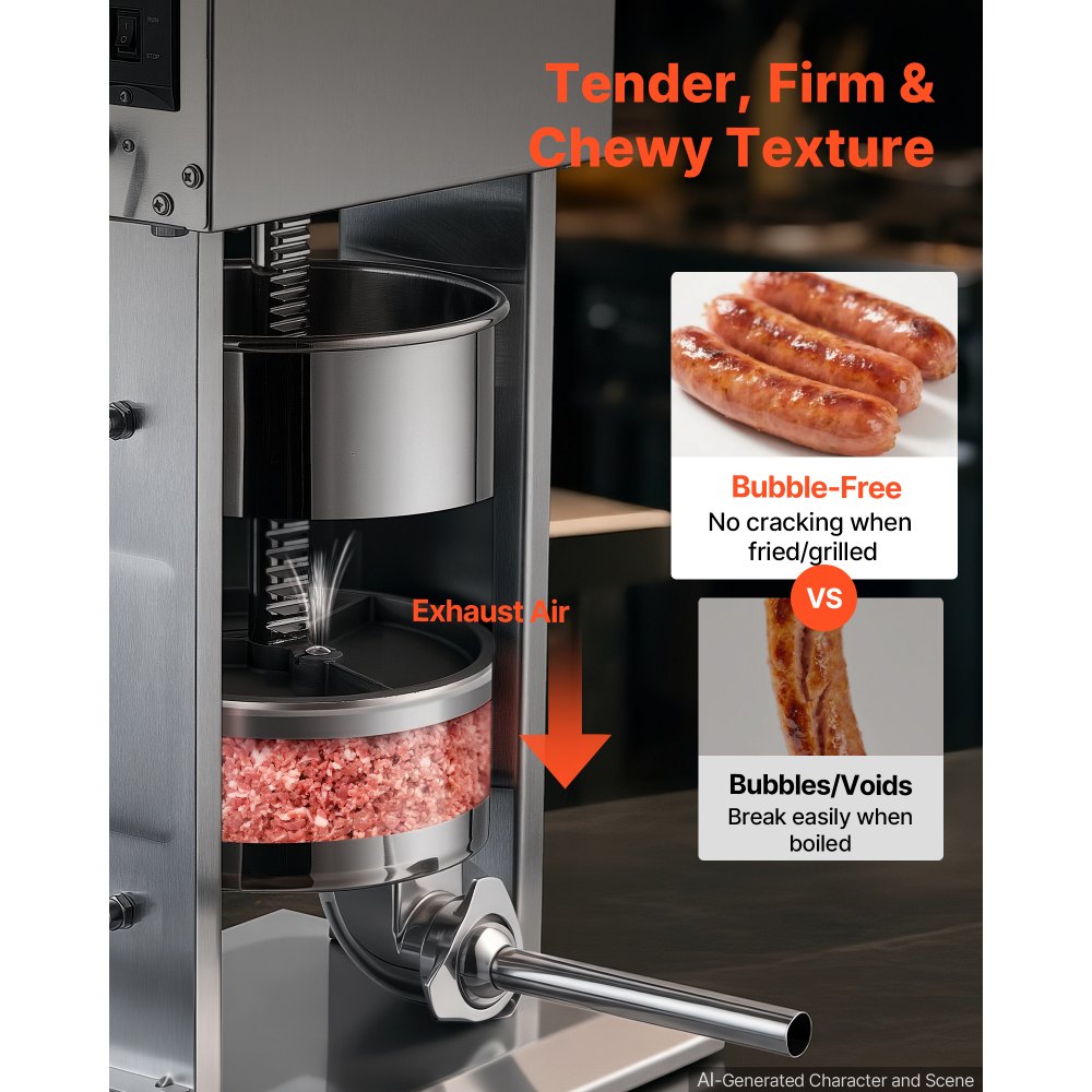 VEVOR Electric Sausage Stuffer 22 lbs Vertical Meat Maker Stainless Steel, for Commercial Use, Stepless Speed Control Meat Stuffer, Sausage Filler Kit, 4 Filling Tubes & Foot Pedal, ETL Approved
