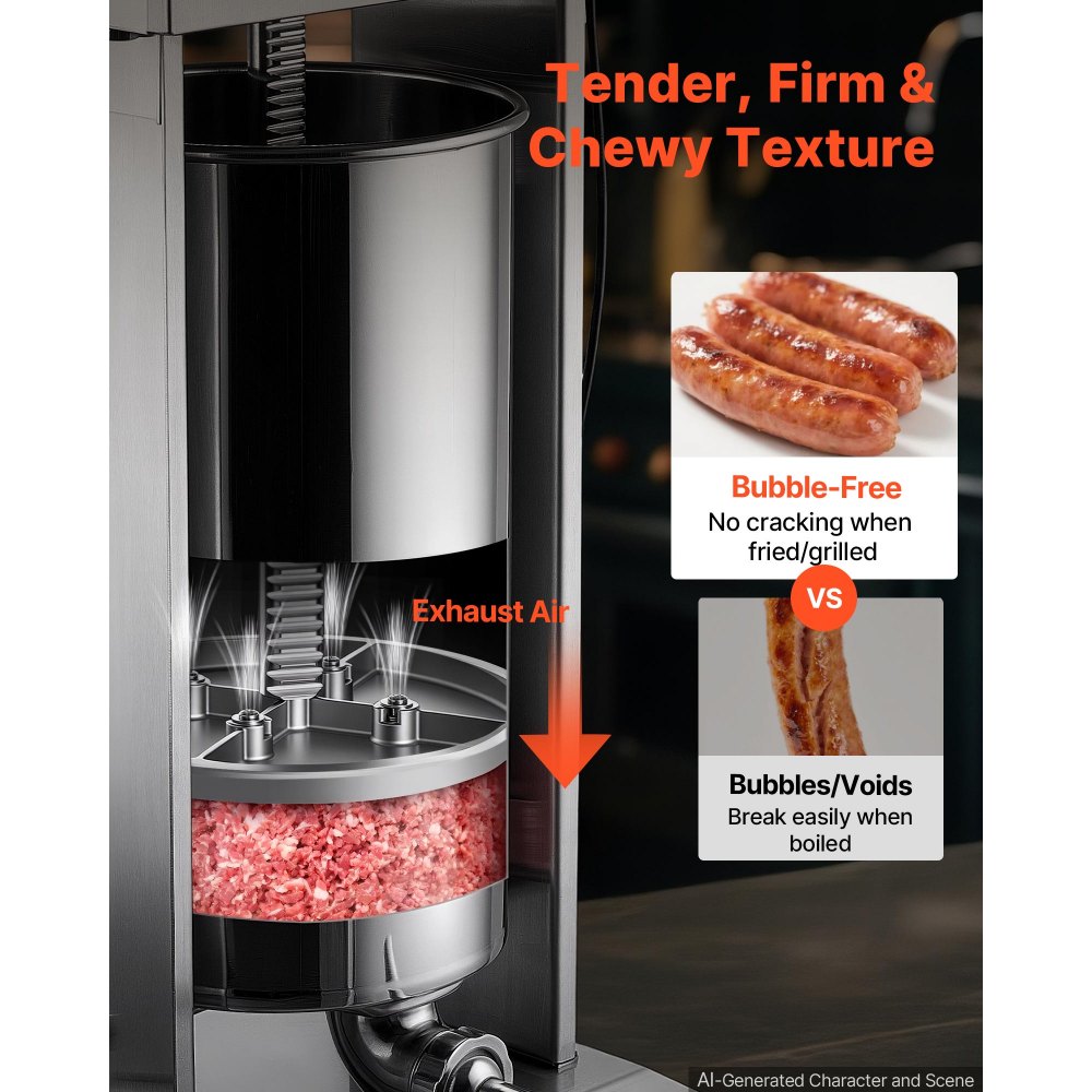 VEVOR Electric Sausage Stuffer 55 lbs Vertical Meat Maker Stainless Steel, for Commercial Use, Stepless Speed Control Meat Stuffer, Sausage Filler Kit, 4 Filling Tubes & Foot Pedal, ETL Approved