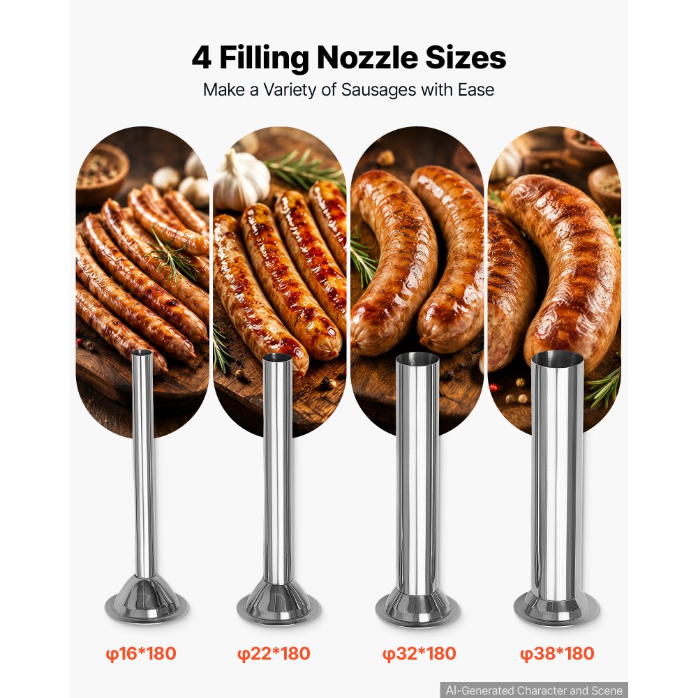 VEVOR Hydraulic Automatic Sausage Stuffer 26L Fixed Tank Meat Maker, for Commercial Use, 18L Mixing Meat Capacity, 750W Vertical Meat Stuffer, Stainless Steel Filler Kit, 4 Filling Tubes