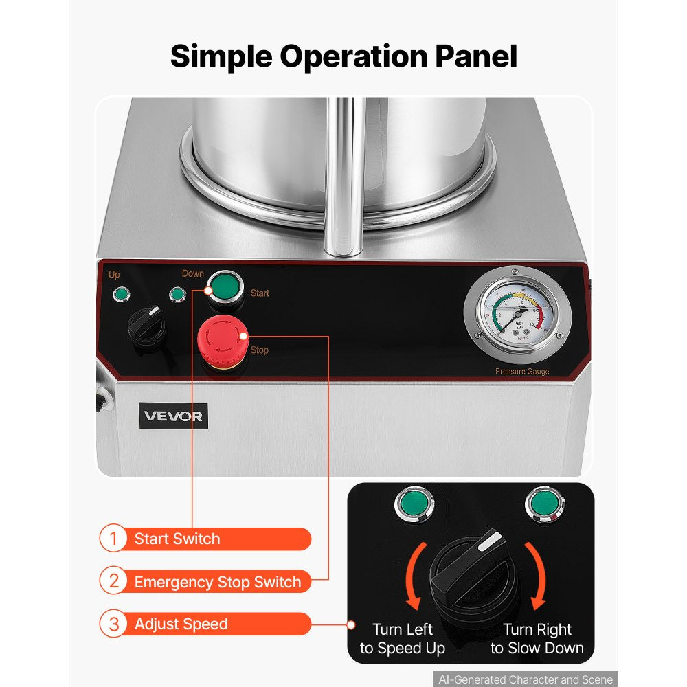 VEVOR Hydraulic Automatic Sausage Stuffer 26L Fixed Tank Meat Maker, for Commercial Use, 18L Mixing Meat Capacity, 750W Vertical Meat Stuffer, Stainless Steel Filler Kit, 4 Filling Tubes