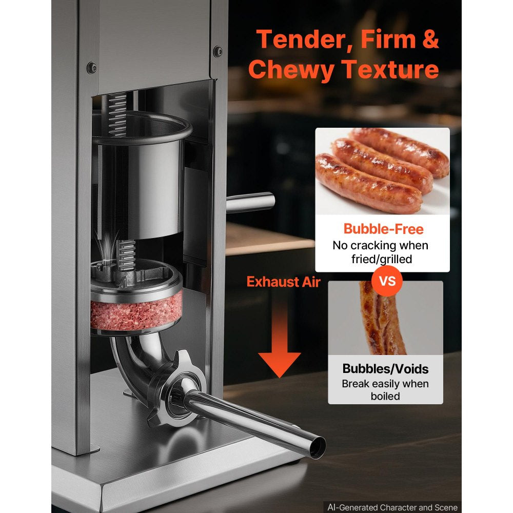 VEVOR Manual Sausage Stuffer 7 lbs/ 3L Vertical Meat Maker Stainless Steel, for Home Camping Outdoor Grill BBQ, Dual-Speed Meat Stuffer, Professional Heavy Duty Sausage Filler Kit, 4 Filling Tubes