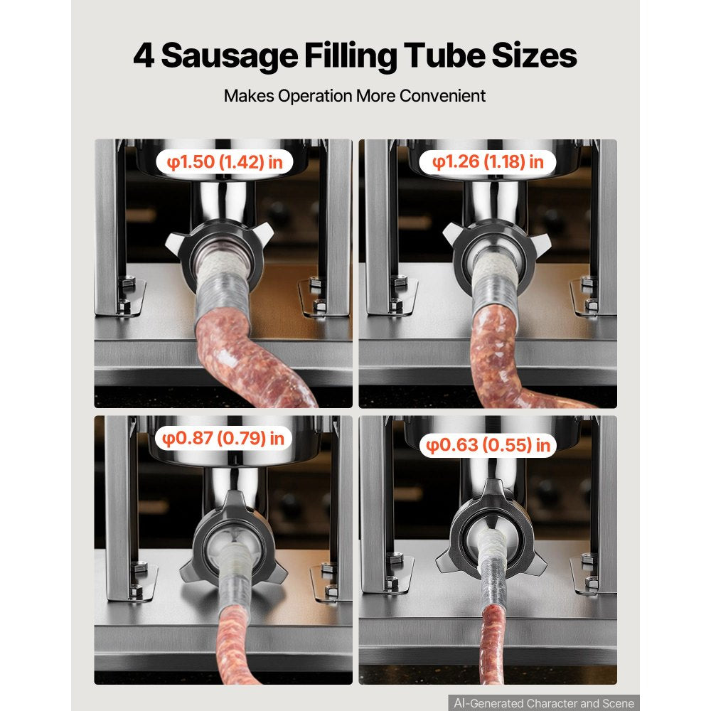 VEVOR Manual Sausage Stuffer 7 lbs/ 3L Vertical Meat Maker Stainless Steel, for Home Camping Outdoor Grill BBQ, Dual-Speed Meat Stuffer, Professional Heavy Duty Sausage Filler Kit, 4 Filling Tubes