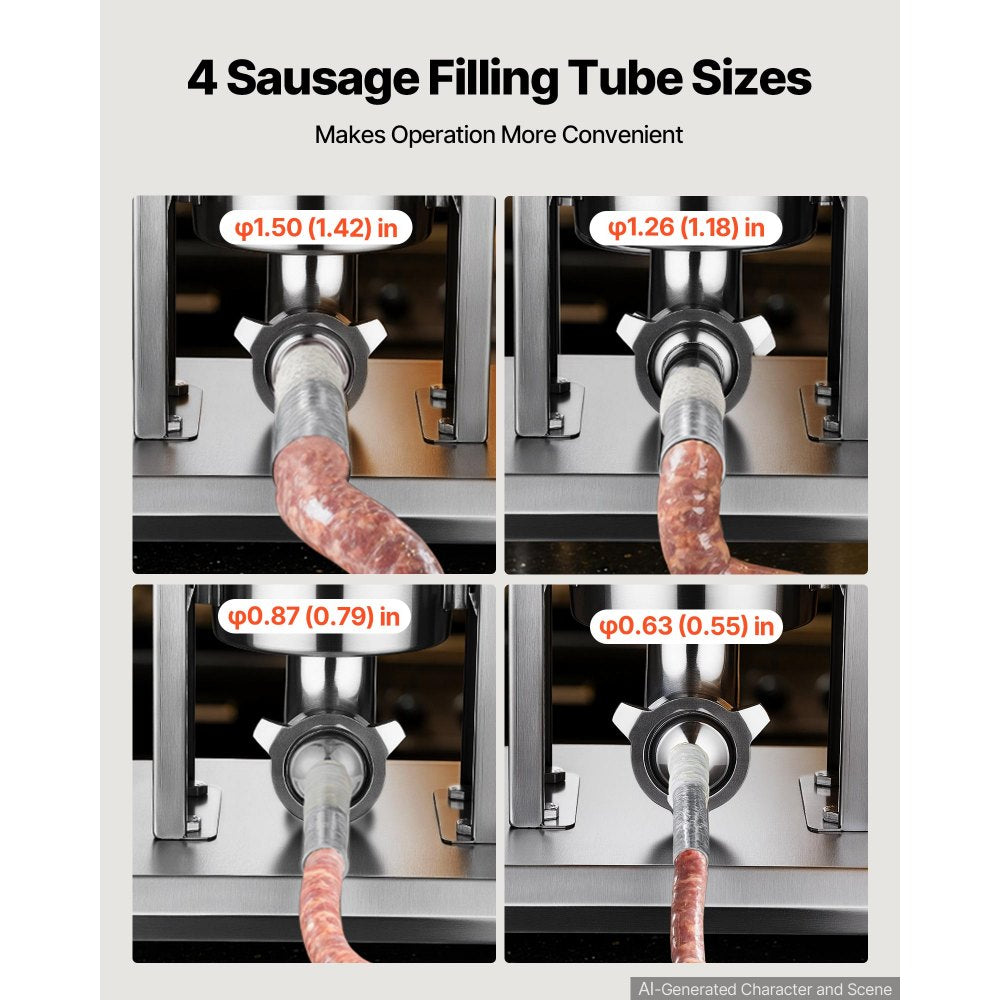 VEVOR Manual Sausage Stuffer 11 lbs/ 5L Vertical Meat Maker Stainless Steel, for Home Camping Outdoor Grill BBQ, Dual-Speed Meat Stuffer, Professional Heavy Duty Sausage Filler Kit, 4 Filling Tubes