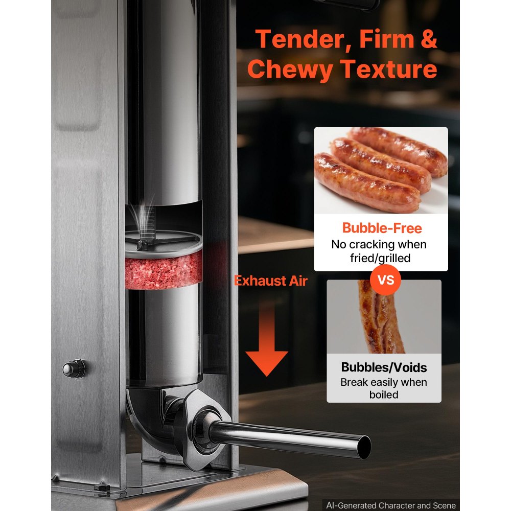 VEVOR Manual Sausage Stuffer 15 lbs/ 7L Vertical Meat Maker Stainless Steel, for Home Camping Outdoor Grill BBQ, Dual-Speed Meat Stuffer, Professional Heavy Duty Sausage Filler Kit, 4 Filling Tubes