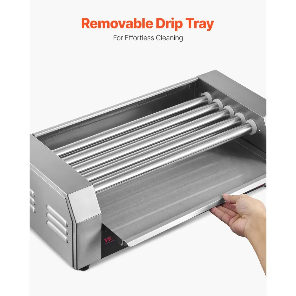 VEVOR Hot Dog Roller, 12 Hot Dog 5 Rollers, Stainless Steel Sausage Grill Cooker, 750W Hot Dog Machine with Dual Temp Control, Removable Oil Drip Tray, for Party Home Commercial