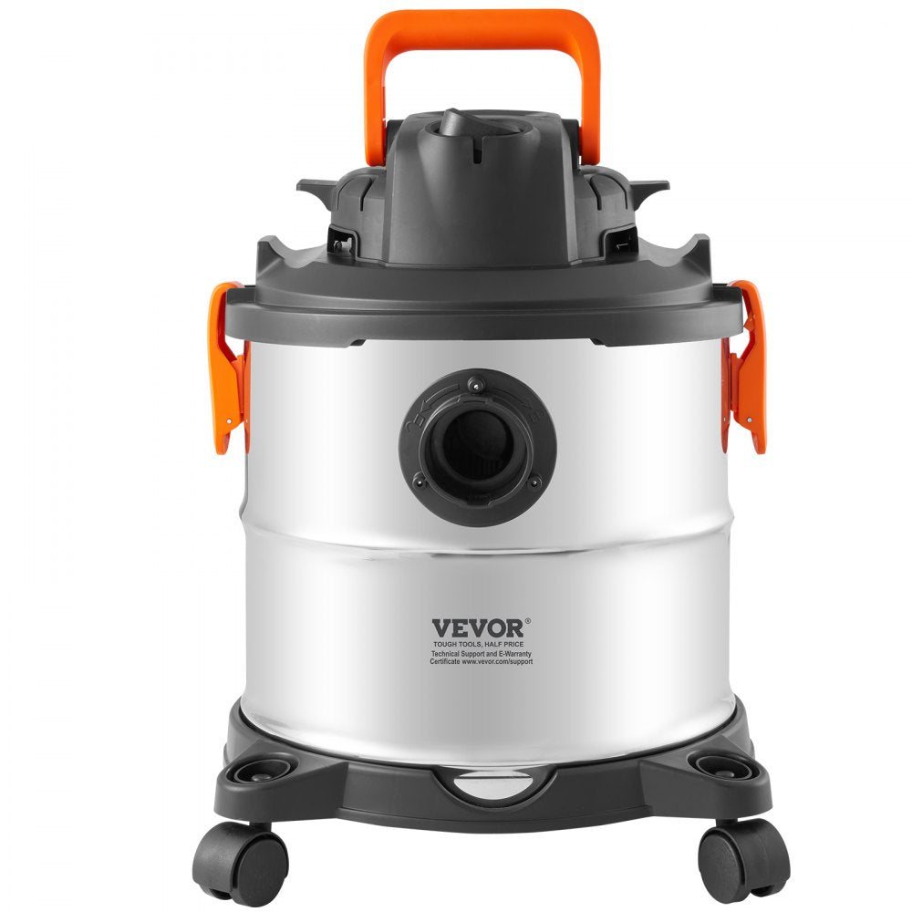 VEVOR Stainless Steel Wet Dry Shop Vacuum, 5.5 Gallon 6 Peak HP Wet/Dry Vac, Powerful Suction with Blower Function w/ Attachment 2-in-1 Crevice Nozzle, Small Vac Perfect for Carpet Debris, Pet Hair