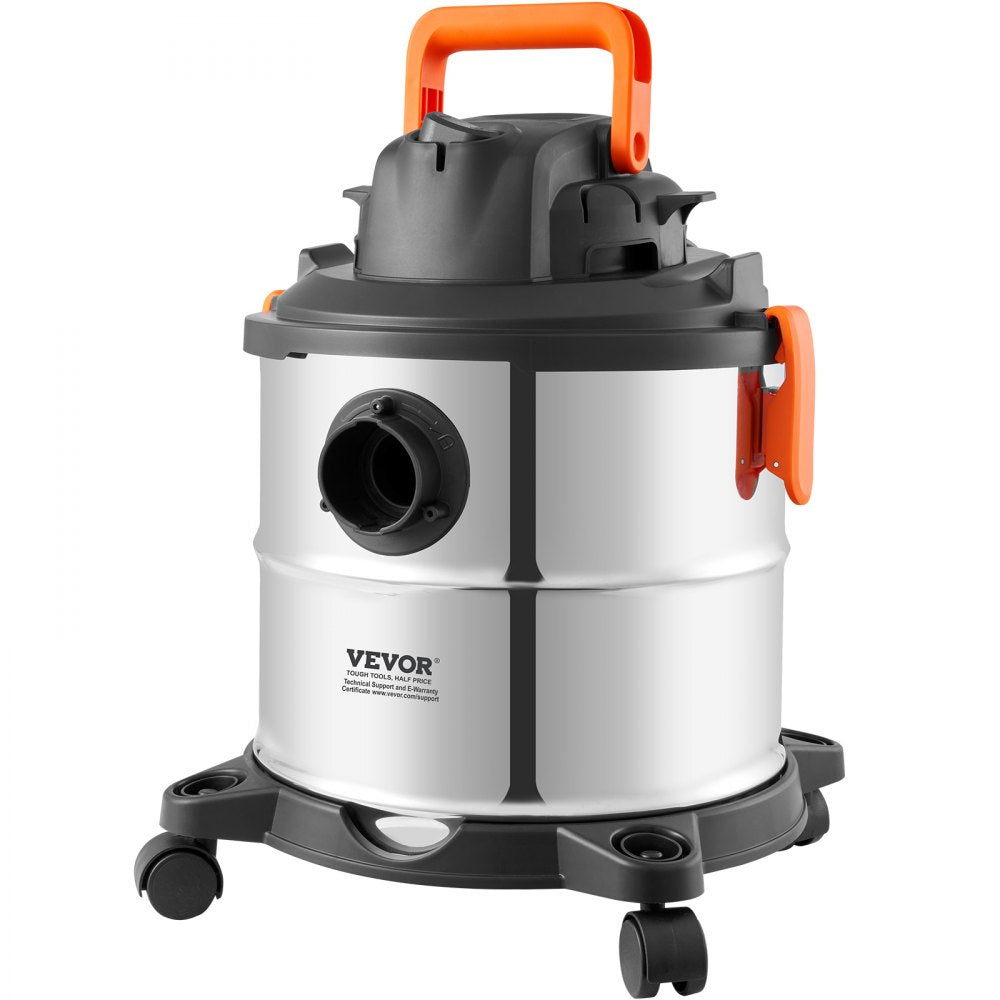 VEVOR Stainless Steel Wet Dry Shop Vacuum, 5.5 Gallon 6 Peak HP Wet/Dry Vac, Powerful Suction with Blower Function w/ Attachment 2-in-1 Crevice Nozzle, Small Vac Perfect for Carpet Debris, Pet Hair