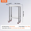 VEVOR Stainless Steel Work Table 12 x 24 x 34 Inch, 700 LBS Load Capacity with 4 Wheels, 3 Adjustable Height Levels, Heavy Duty Food Prep Worktable for Commercial Kitchen Restaurant, Silver