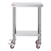 VEVOR Stainless Steel Work Table 12 x 24 x 34 Inch, 700 LBS Load Capacity with 4 Wheels, 3 Adjustable Height Levels, Heavy Duty Food Prep Worktable for Commercial Kitchen Restaurant, Silver
