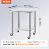 VEVOR Stainless Steel Work Table 30 x 24 x 33 Inch, 700 LBS Load Capacity with 4 Wheels, 3 Adjustable Height Levels, Heavy Duty Food Prep Worktable for Commercial Kitchen Restaurant, Silver