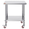 VEVOR Stainless Steel Work Table 30 x 24 x 33 Inch, 700 LBS Load Capacity with 4 Wheels, 3 Adjustable Height Levels, Heavy Duty Food Prep Worktable for Commercial Kitchen Restaurant, Silver