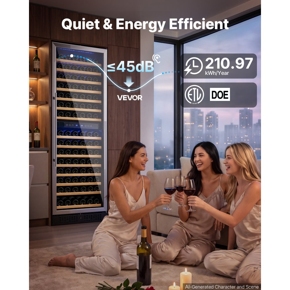 VEVOR 24 inch Wine Fridge 160-Bottle Wine Cooler Refrigerator for Home Bar, Dual Zone, Built-in or Freestanding Compressor Wine Cellar, with Lock, 40℉-65℉ Temp Control, Glass Door, and LED lighting