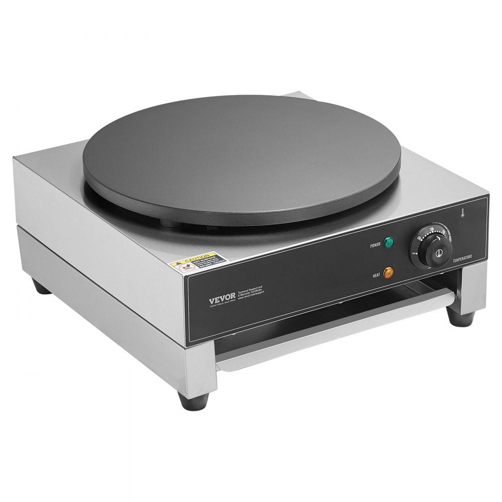 VEVOR Electric Crepe Maker, 16-Inch Commercial Crepe Machine, 1700W Flat Plate Crepe Griddle, Nonstick Stainless Steel Pancake Making Machine, Desktop Circular Cereals Pancake Stove with Temp Control