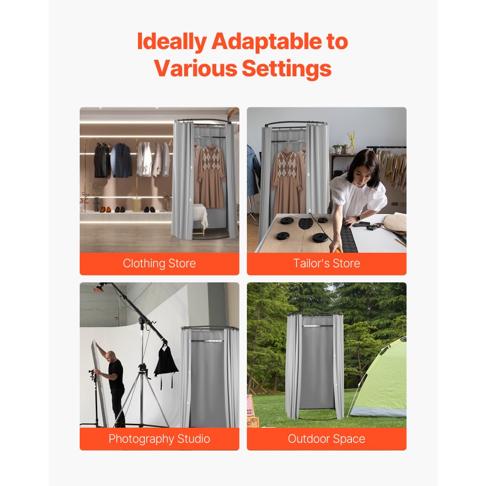 VEVOR Fitting Room, Dressing Room with Thick Polyester Curtains, Privacy Space with Shading Curtain and a Hook, for Boutique, Mall, Tailor's Store & Outdoor 39 x 37 x 79 in (Black and Gray-White)