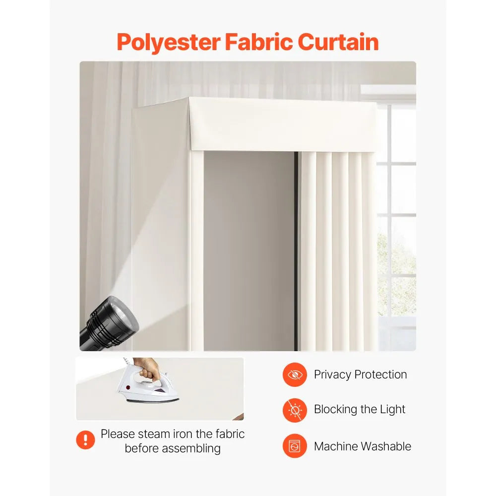 VEVOR Fitting Room, Moveable Dressing Room with Thick Curtains, Privacy Space with Casters and a Sturdy Metal Hook, for Boutique, Mall, Tailor's Store & Outdoor (39 x 39 x 81 in, Black and Beige)
