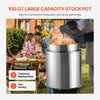 VEVOR Stainless Steel Stockpot, 100 Quart Large Cooking Pots, Cookware Sauce Pot with Basket, Lid, and Handle, Heavy Duty Commercial Grade Stock Pot, Sanding Treatment, for Large Groups Events Silver