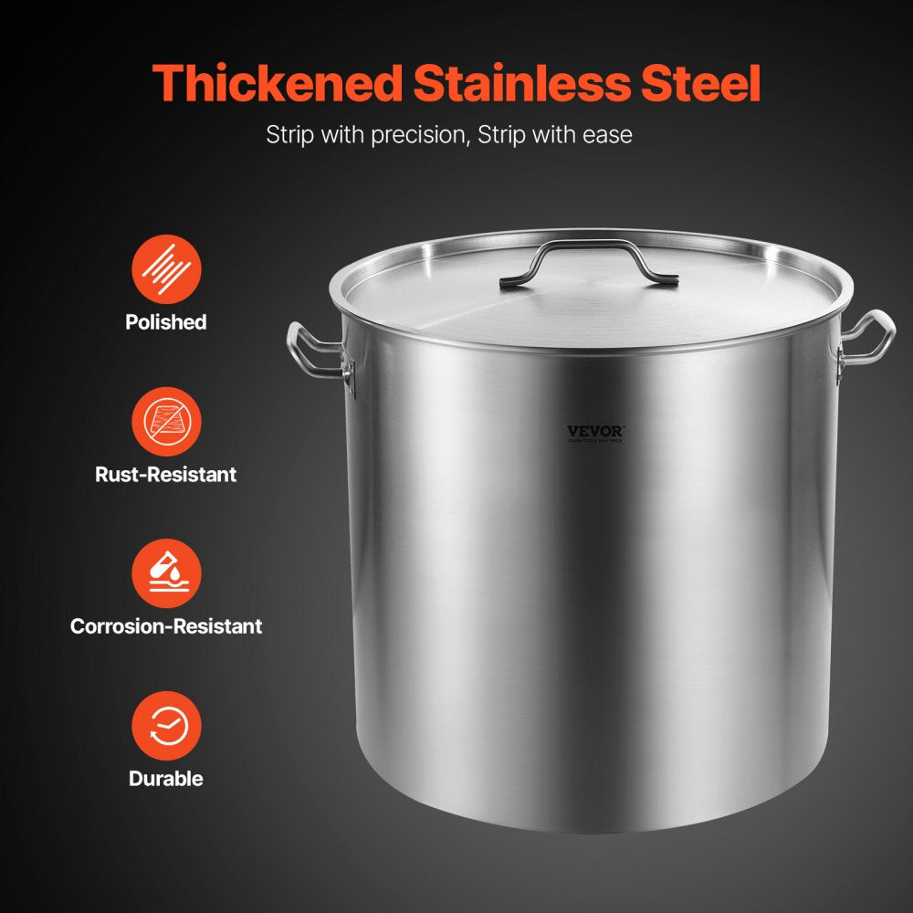 VEVOR Stainless Steel Stockpot, 100 Quart Large Cooking Pots, Cookware Sauce Pot with Basket, Lid, and Handle, Heavy Duty Commercial Grade Stock Pot, Sanding Treatment, for Large Groups Events Silver