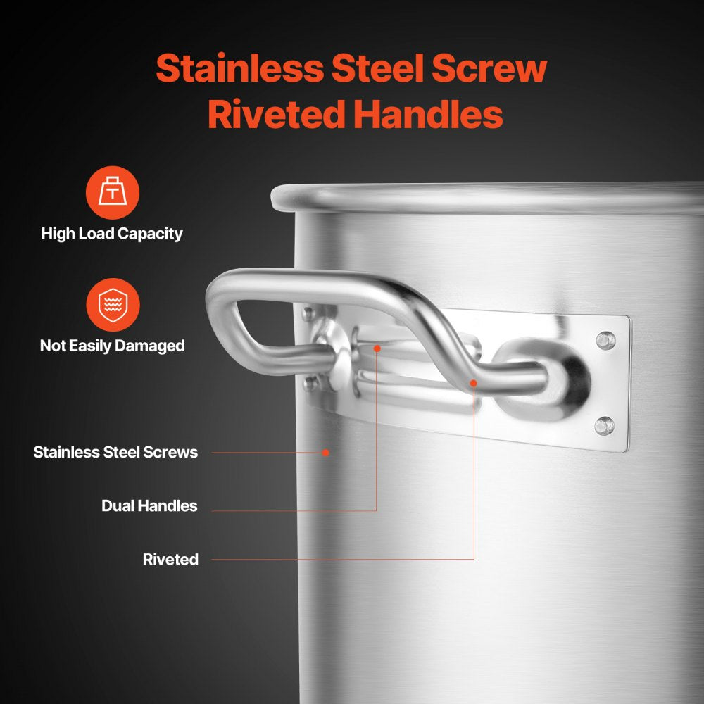 VEVOR Stainless Steel Stockpot, 100 Quart Large Cooking Pots, Cookware Sauce Pot with Basket, Lid, and Handle, Heavy Duty Commercial Grade Stock Pot, Sanding Treatment, for Large Groups Events Silver