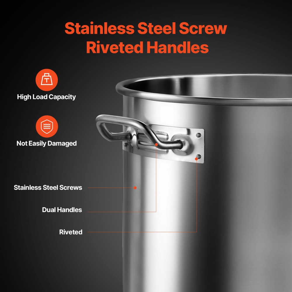 VEVOR Stainless Steel Stockpot, 53 Quart Large Cooking Pots, Cookware Sauce Pot with Lid, and Handle, Heavy Duty Commercial Grade Stock Pot, Sanding Treatment, for Large Groups Events Silver