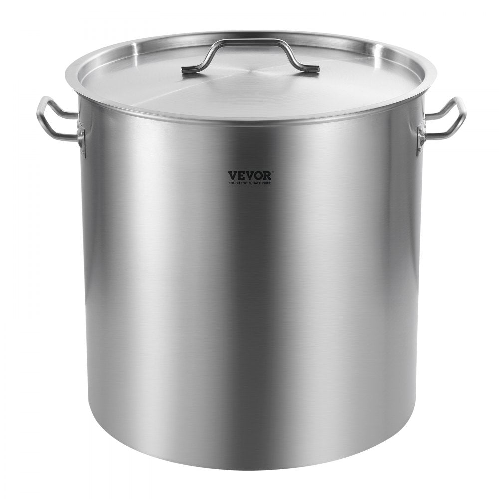 VEVOR Stainless Steel Stockpot, 84 Quart Large Cooking Pots, Cookware Sauce Pot with Basket, Lid, and Handle, Heavy Duty Commercial Grade Stock Pot, Sanding Treatment, for Large Groups Events Silver